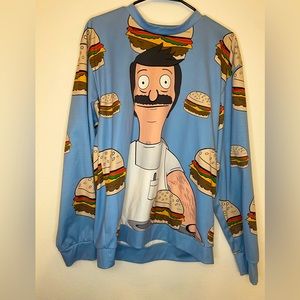 Bob’s Burgers Sweater, Unisex Size Large, all over BOB PRINT WITH BURGERS